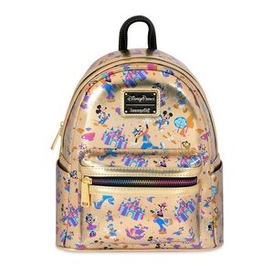 Loungefly Disney Parks Disneyland 70th Gold Mini Backpack NWT